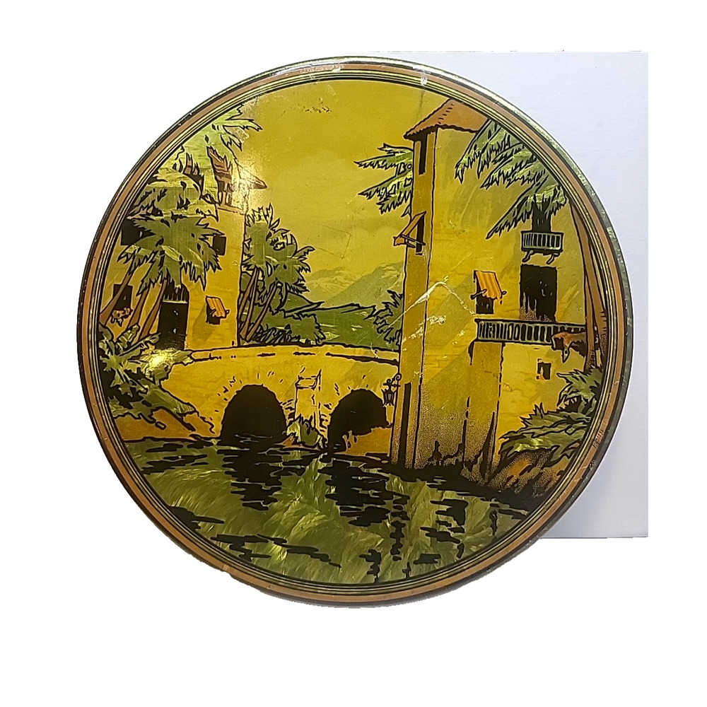 Antique 1920's Tindeco Sunlite litho (House Bridge Water) advertising tin
